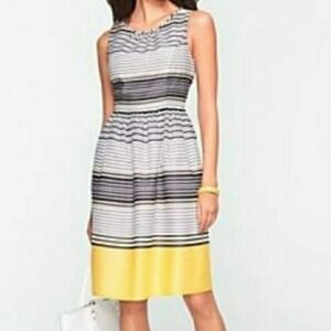 Talbots Sleeveless Striped 100% Cotton Dress in Black, White, & Yellow. Size: 16